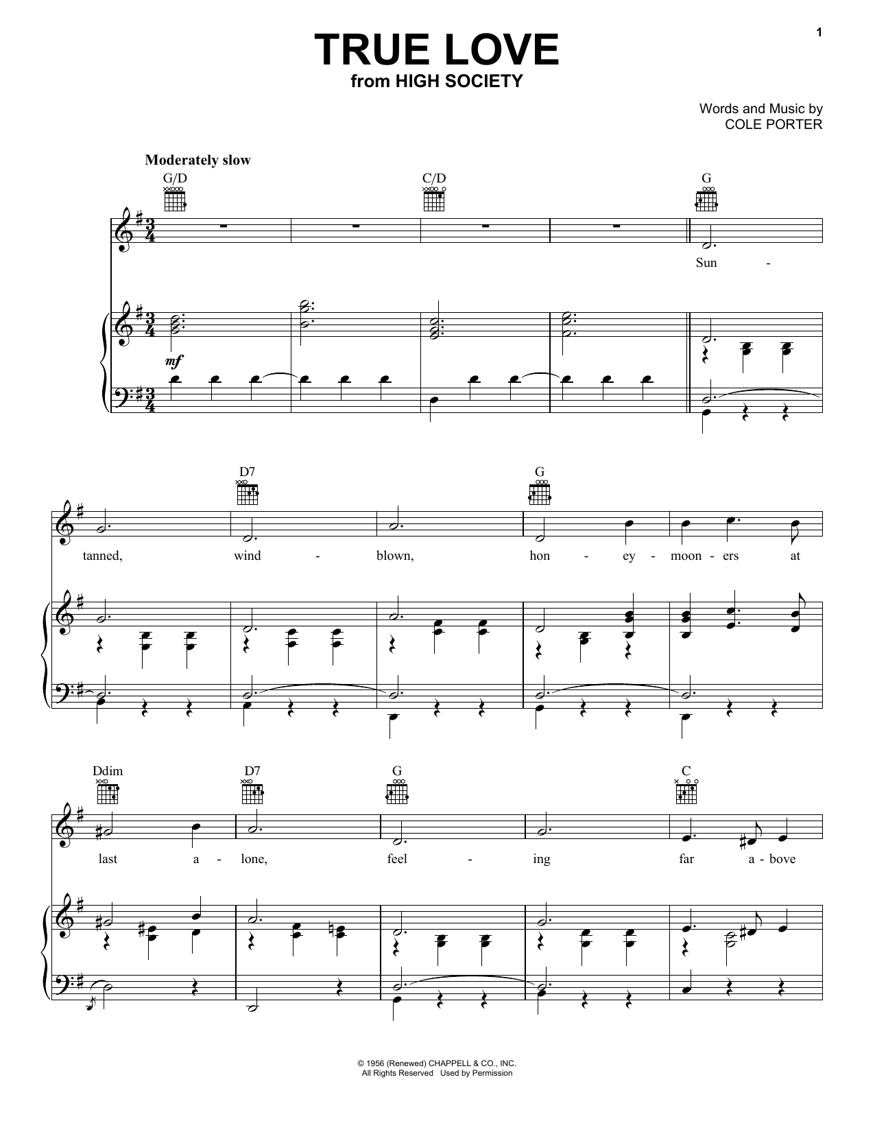 Patsy Cline True Love sheet music notes and chords arranged for Piano, Vocal & Guitar Chords (Right-Hand Melody)