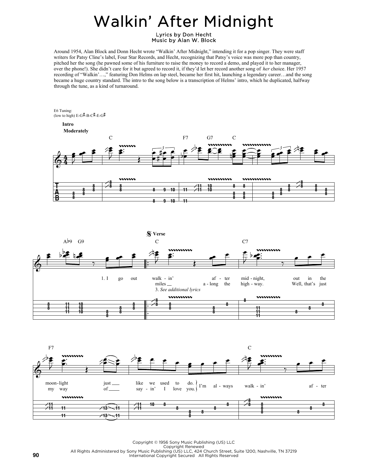 Patsy Cline Walkin' After Midnight (arr. Fred Sokolow) sheet music notes and chords arranged for Guitar Tab