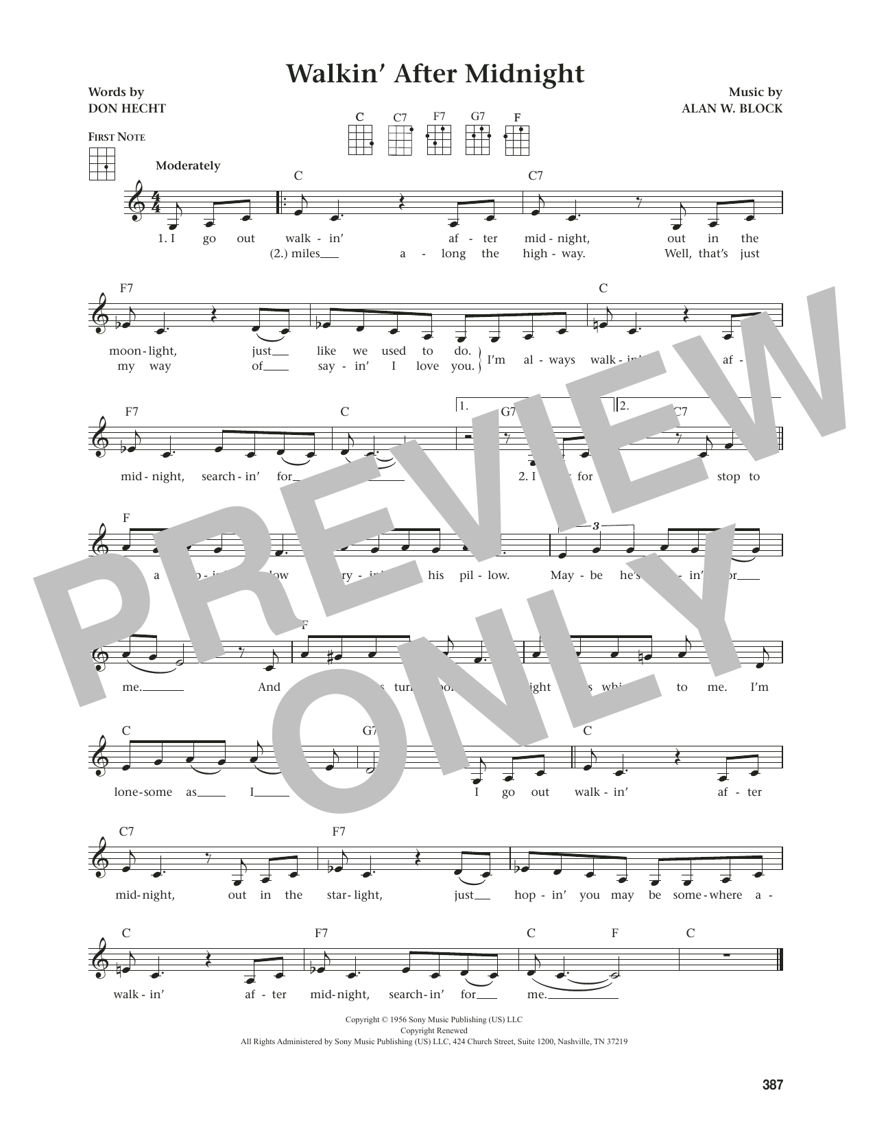 Patsy Cline Walkin' After Midnight (from The Daily Ukulele) (arr. Jim Beloff) sheet music notes and chords arranged for Ukulele