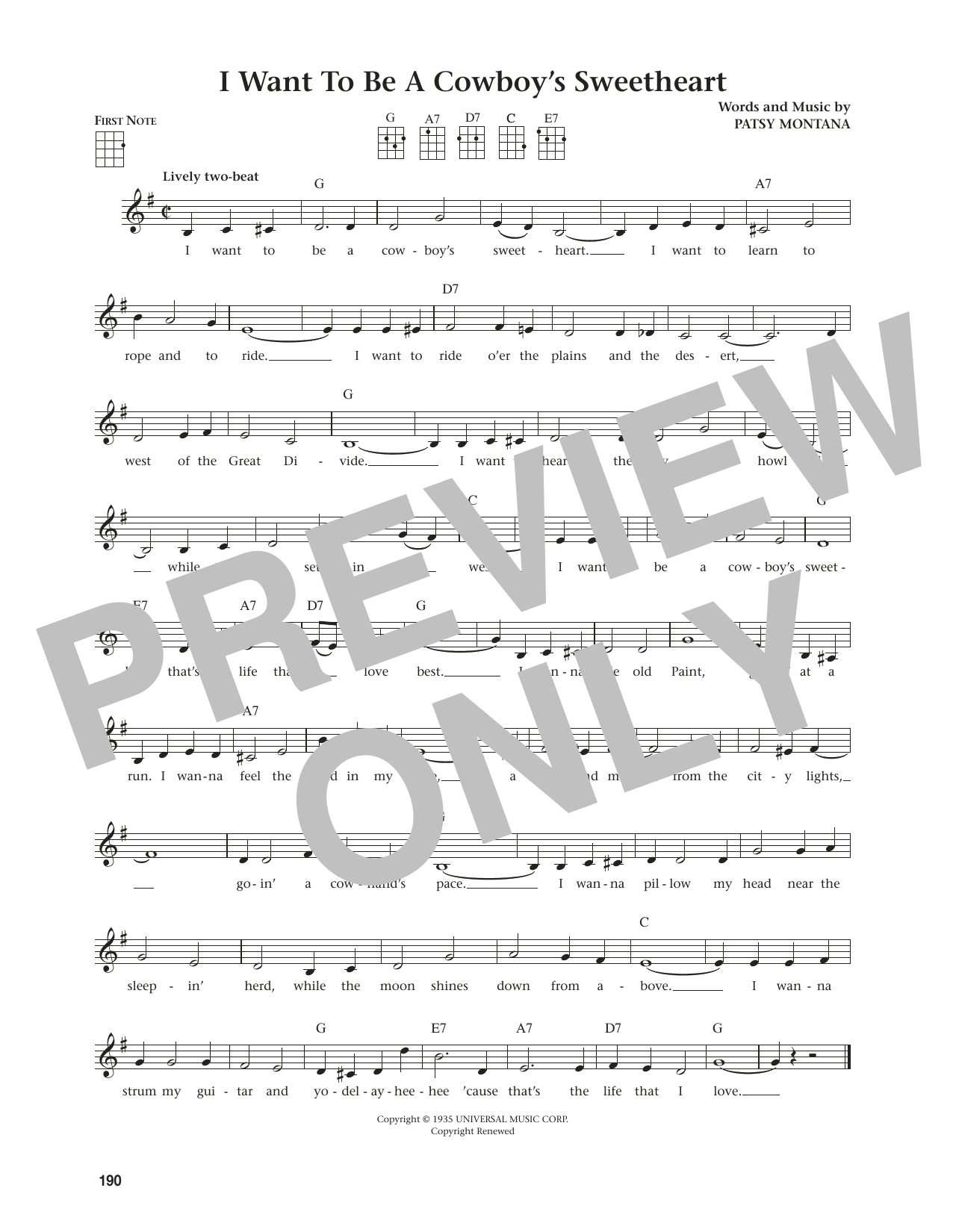 Patsy Montana I Want To Be A Cowboy's Sweetheart (from The Daily Ukulele) (arr. Jim Beloff) sheet music notes and chords arranged for Ukulele