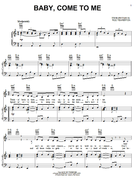 Patti Austin Baby, Come To Me sheet music notes and chords arranged for Piano, Vocal & Guitar Chords (Right-Hand Melody)