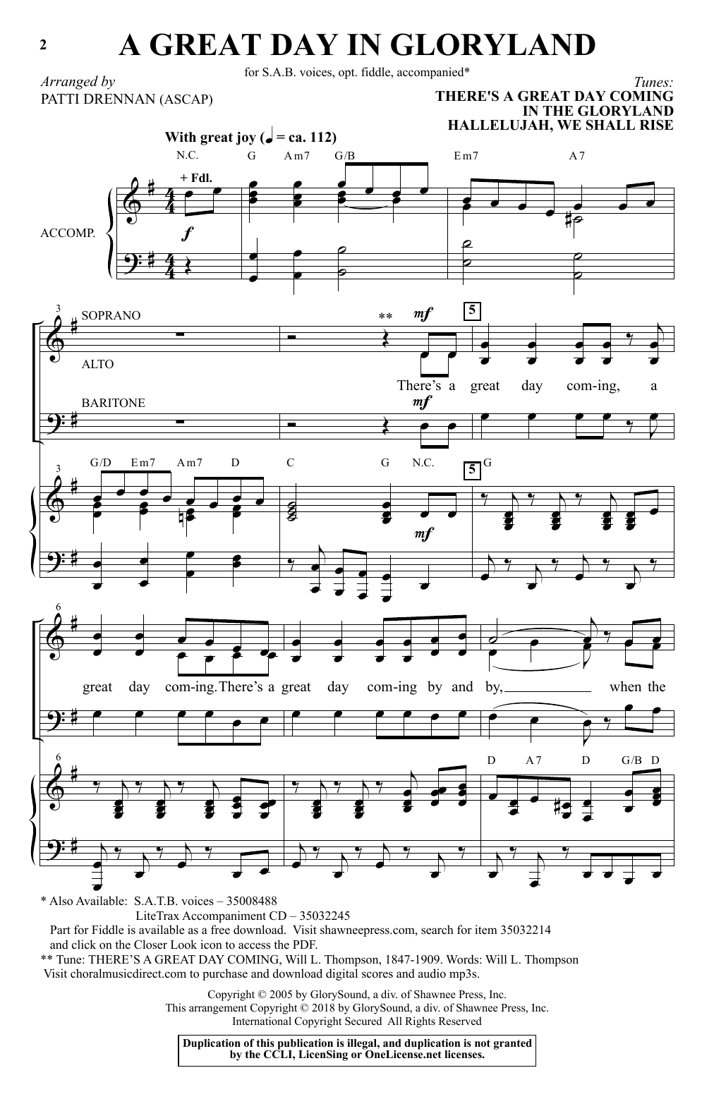 Patti Drennan A Great Day In Gloryland sheet music notes and chords arranged for SAB Choir