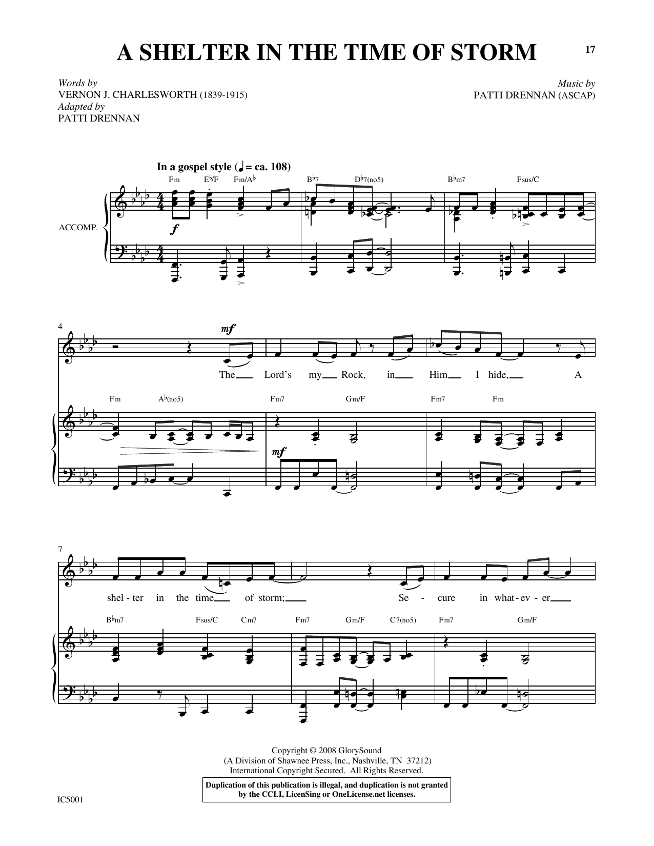 Patti Drennan A Shelter In The Time Of Storm sheet music notes and chords arranged for Piano & Vocal