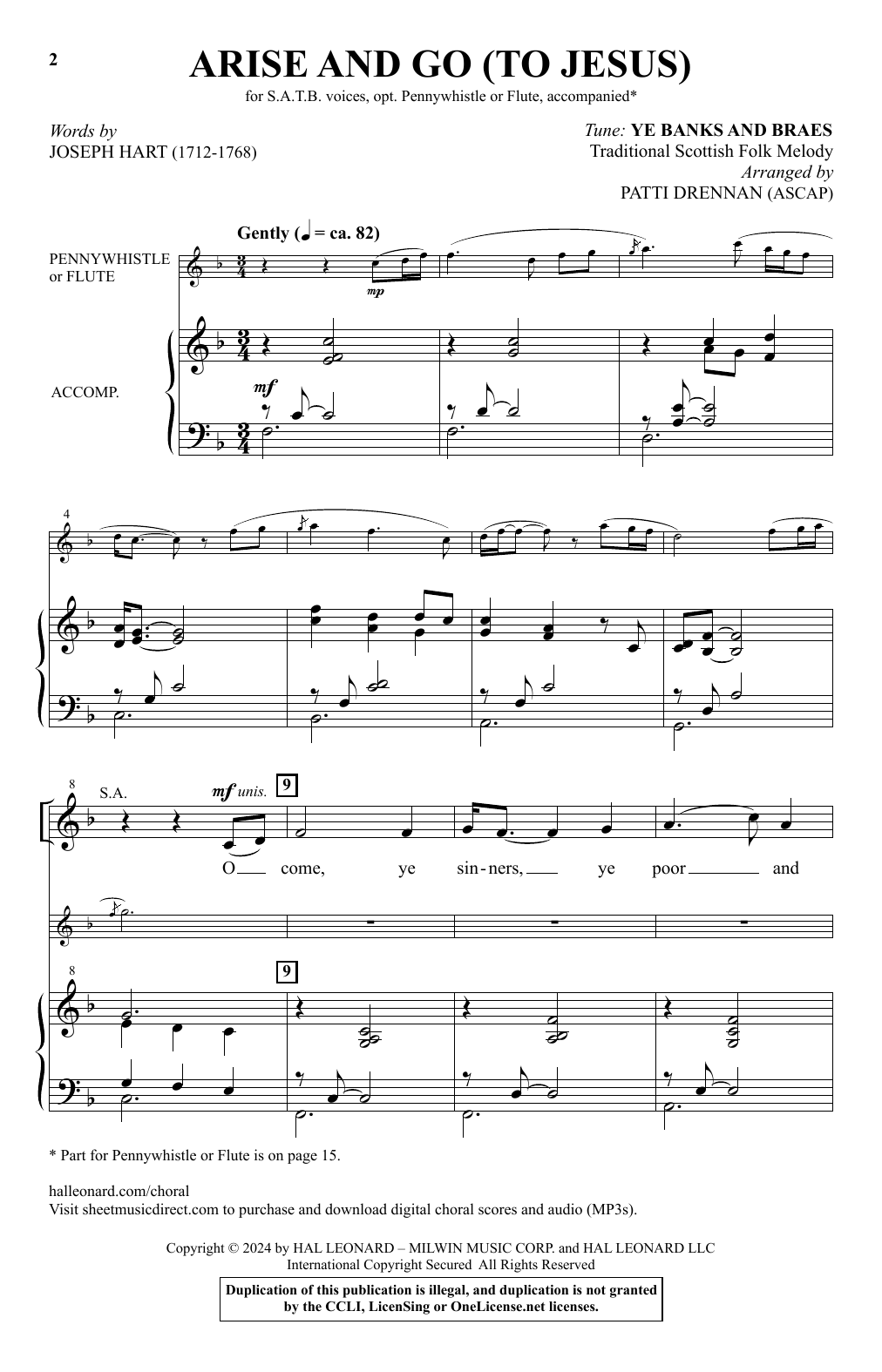 Patti Drennan Arise And Go (To Jesus) sheet music notes and chords arranged for SATB Choir