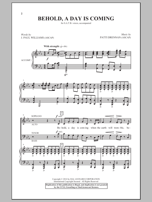 Patti Drennan Behold, A Day Is Coming sheet music notes and chords arranged for SATB Choir