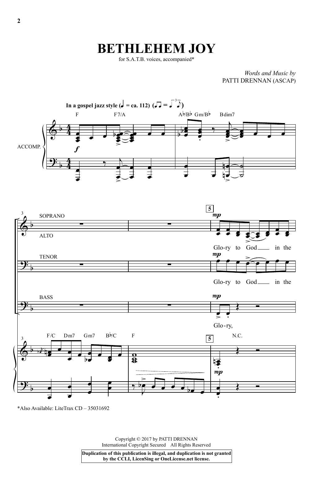 Patti Drennan Bethlehem Joy sheet music notes and chords arranged for SATB Choir