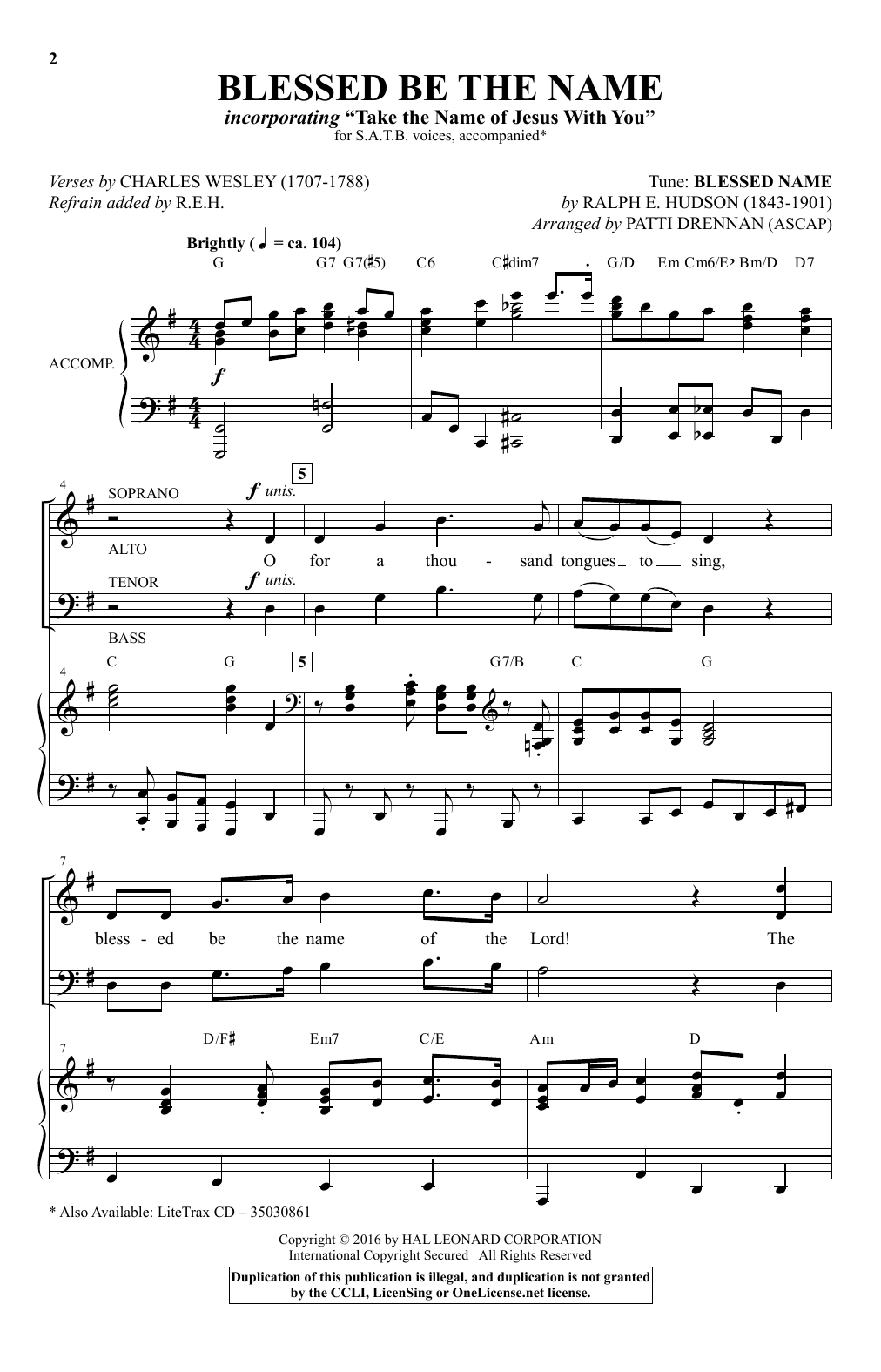 Patti Drennan Blessed Be The Name sheet music notes and chords arranged for SATB Choir