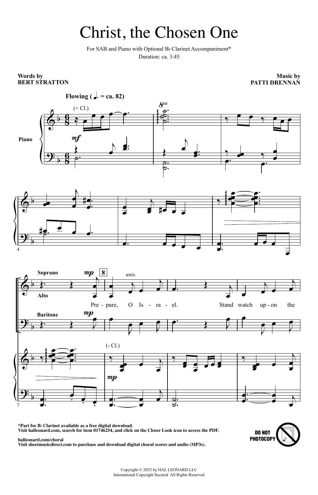 Patti Drennan Christ, The Chosen One sheet music notes and chords arranged for SAB Choir