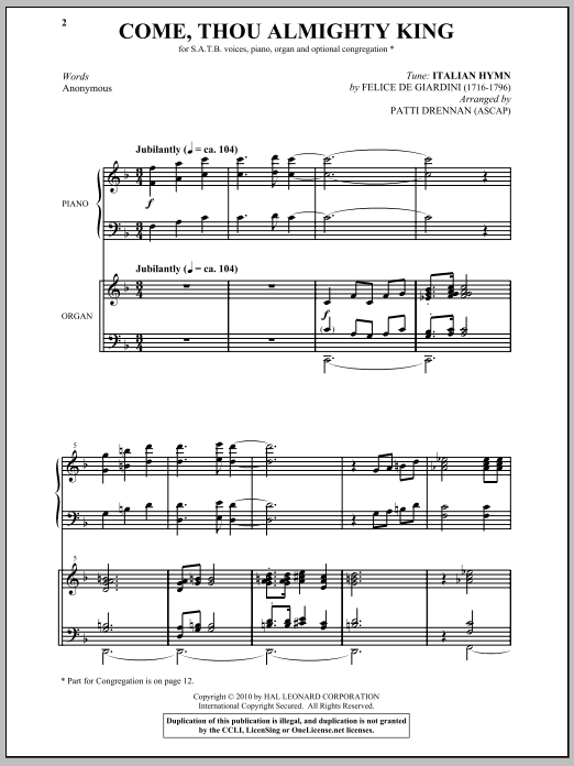 Patti Drennan Come, Thou Almighty King sheet music notes and chords arranged for SATB Choir