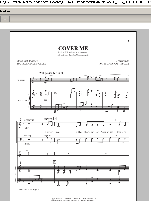 Patti Drennan Cover Me sheet music notes and chords arranged for SATB Choir