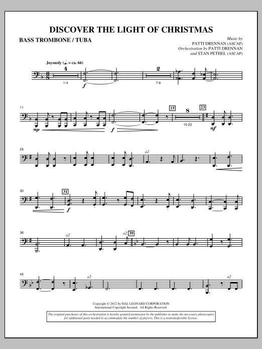Patti Drennan Discover The Light Of Christmas - Bass Trombone/Tuba sheet music notes and chords arranged for Choir Instrumental Pak