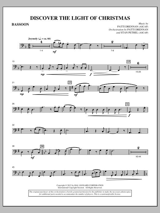 Patti Drennan Discover The Light Of Christmas - Bassoon sheet music notes and chords arranged for Choir Instrumental Pak
