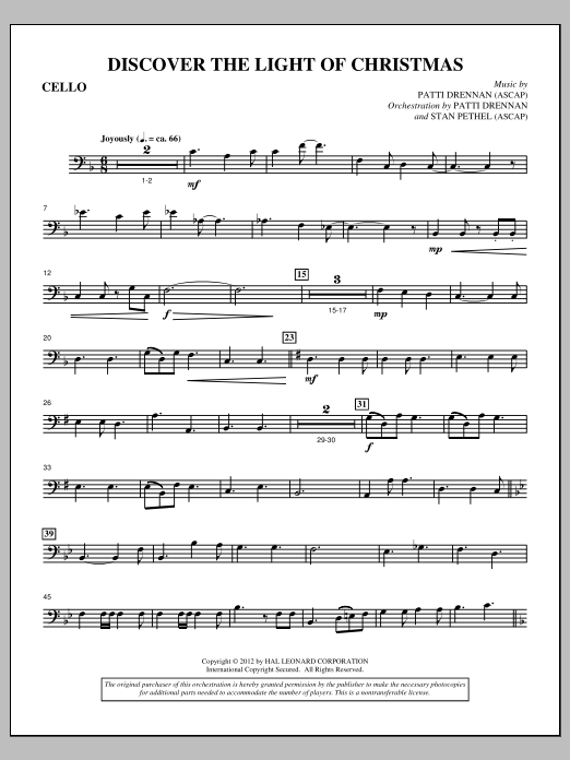 Patti Drennan Discover The Light Of Christmas - Cello sheet music notes and chords arranged for Choir Instrumental Pak