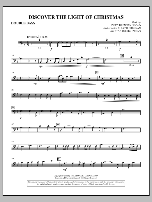 Patti Drennan Discover The Light Of Christmas - Double Bass sheet music notes and chords arranged for Choir Instrumental Pak