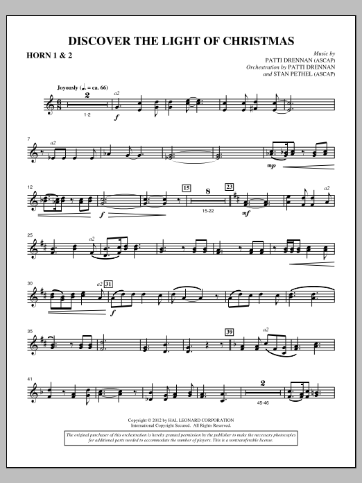Patti Drennan Discover The Light Of Christmas - F Horn 1,2 sheet music notes and chords arranged for Choir Instrumental Pak