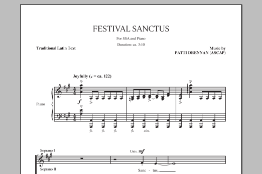 Patti Drennan Festival Sanctus sheet music notes and chords arranged for SSA Choir