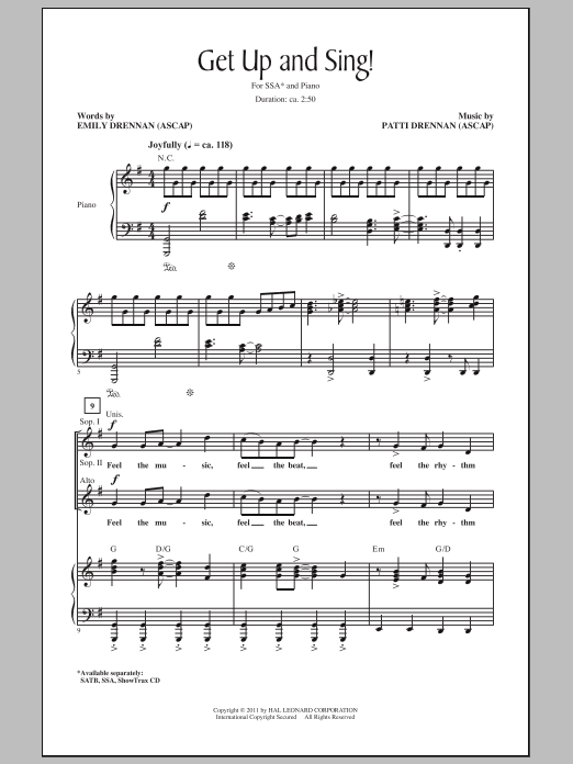 Patti Drennan Get Up And Sing! sheet music notes and chords arranged for SATB Choir