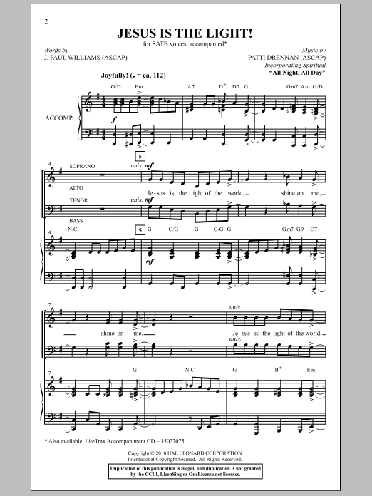 Patti Drennan Jesus Is The Light! sheet music notes and chords arranged for SATB Choir