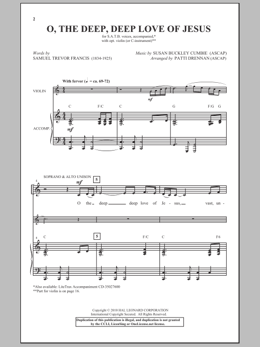 Patti Drennan O The Deep, Deep Love Of Jesus sheet music notes and chords arranged for SATB Choir