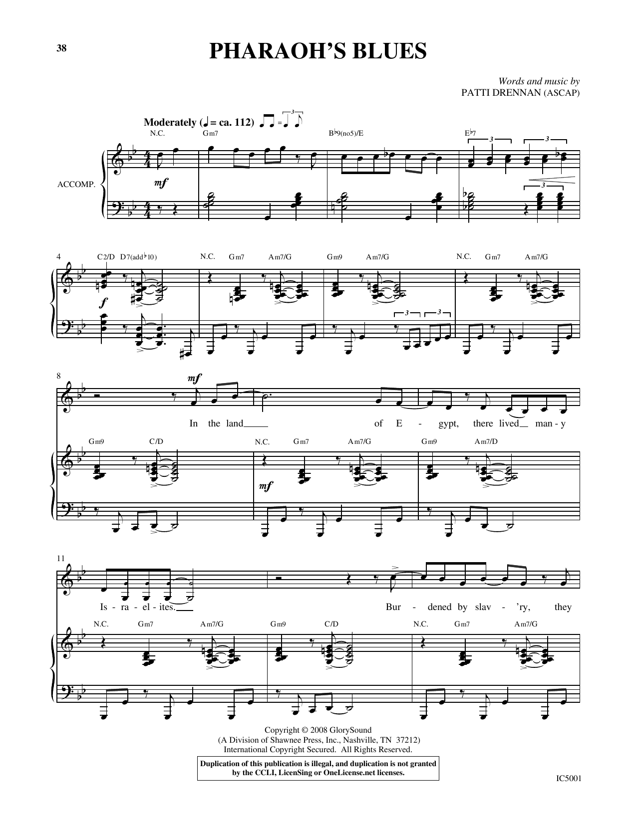 Patti Drennan Pharaoh's Blues sheet music notes and chords arranged for Piano & Vocal
