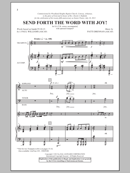 Patti Drennan Send Forth The Word With Joy! sheet music notes and chords arranged for SATB Choir