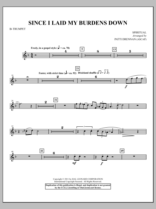 Patti Drennan Since I Laid My Burdens Down - Bb Trumpet sheet music notes and chords arranged for Choir Instrumental Pak