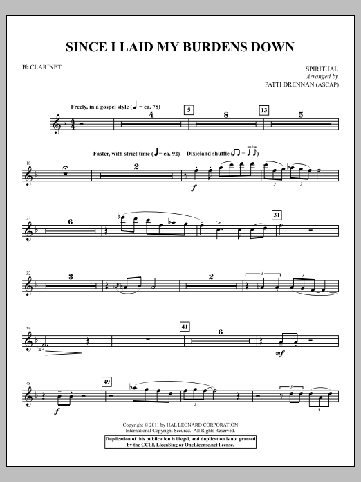 Patti Drennan Since I Laid My Burdens Down - Clarinet sheet music notes and chords arranged for Choir Instrumental Pak