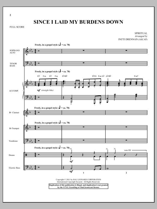Patti Drennan Since I Laid My Burdens Down - Score sheet music notes and chords arranged for Choir Instrumental Pak