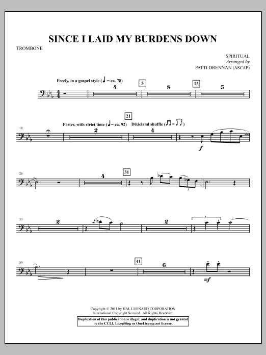 Patti Drennan Since I Laid My Burdens Down - Trombone sheet music notes and chords arranged for Choir Instrumental Pak