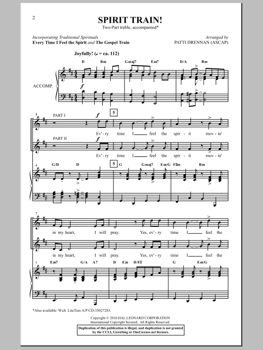 Patti Drennan Spirit Train! sheet music notes and chords arranged for 2-Part Choir