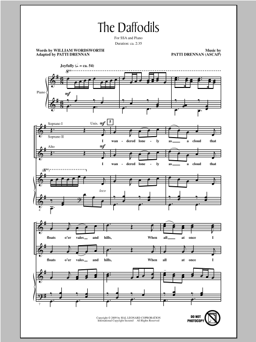 Patti Drennan The Daffodils sheet music notes and chords arranged for SSA Choir