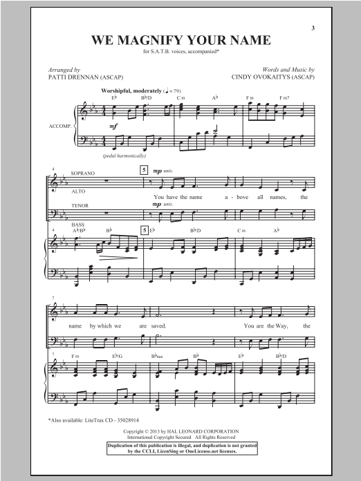 Patti Drennan We Magnify Your Name sheet music notes and chords arranged for SATB Choir