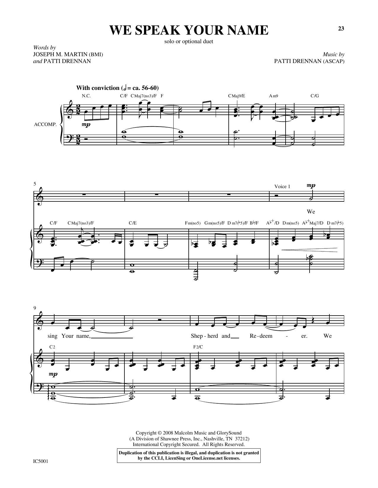 Patti Drennan We Speak Your Name sheet music notes and chords arranged for Piano & Vocal