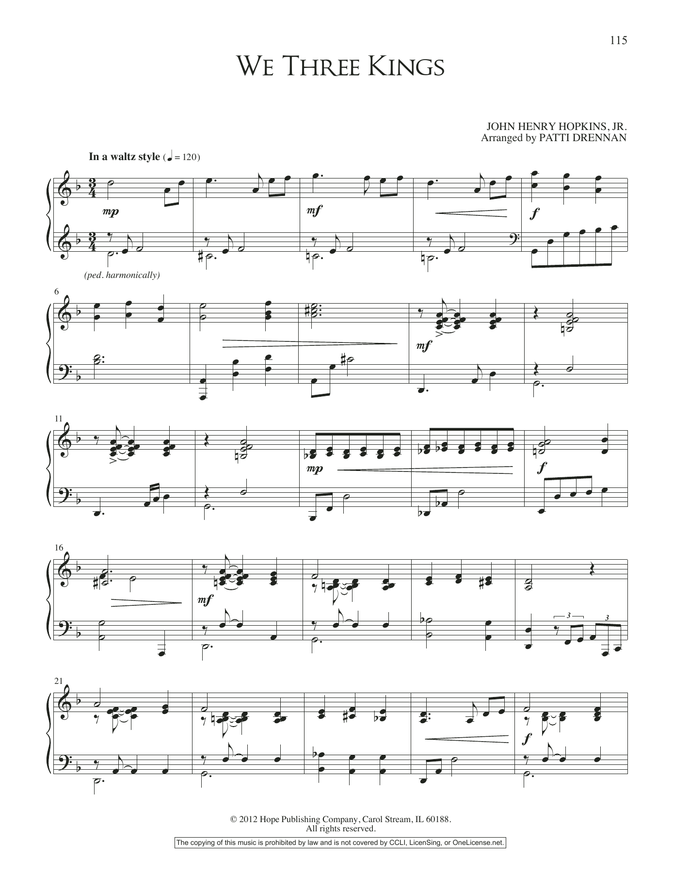 Patti Drennan We Three Kings sheet music notes and chords arranged for Piano Solo