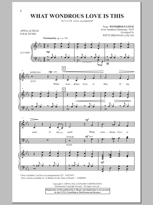 Patti Drennan What Wondrous Love Is This sheet music notes and chords arranged for SATB Choir