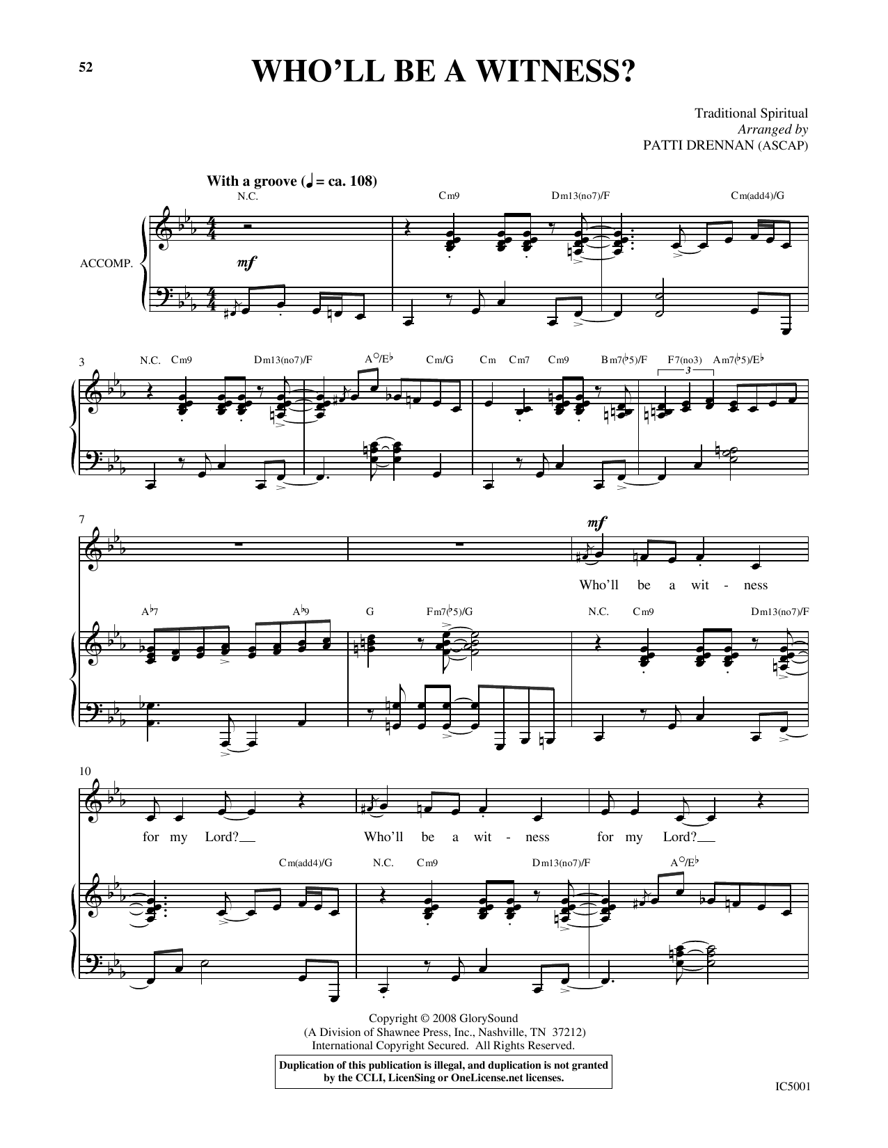 Patti Drennan Who'll Be A Witness? sheet music notes and chords arranged for Piano & Vocal