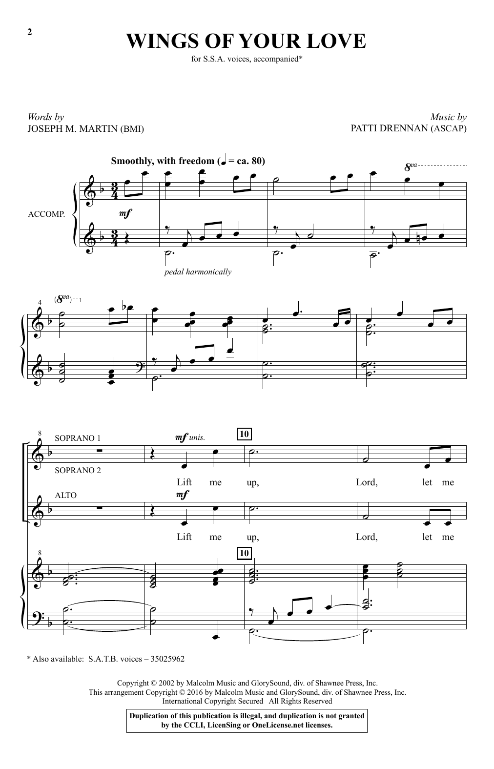 Patti Drennan Wings Of Your Love sheet music notes and chords arranged for SSA Choir