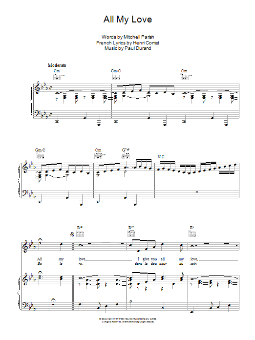 Patti Page All My Love sheet music notes and chords arranged for Piano, Vocal & Guitar Chords