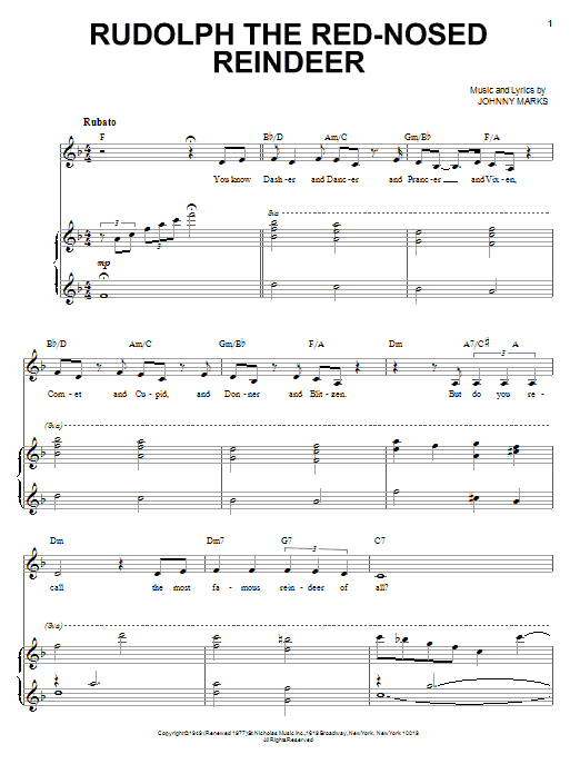 Patti Page Rudolph The Red-Nosed Reindeer sheet music notes and chords arranged for Piano & Vocal
