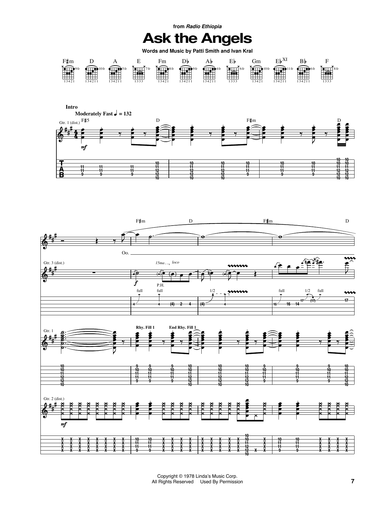 Patti Smith Ask The Angels sheet music notes and chords arranged for Guitar Tab