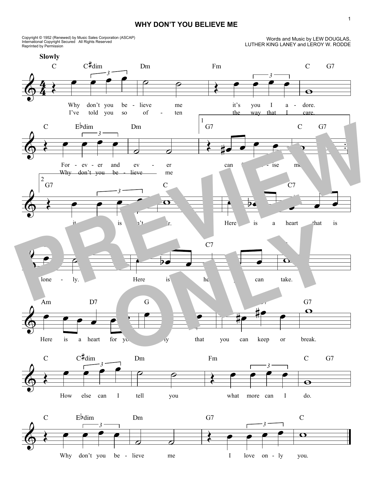 Patti Page Why Don't You Believe Me sheet music notes and chords. Download Printable PDF.