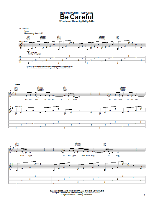 Patty Griffin Be Careful sheet music notes and chords arranged for Guitar Tab