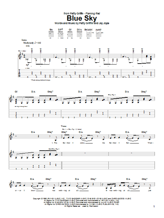 Patty Griffin Blue Sky sheet music notes and chords arranged for Guitar Tab