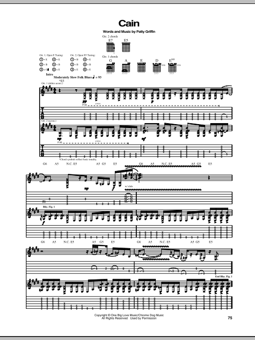 Patty Griffin Cain sheet music notes and chords arranged for Piano, Vocal & Guitar Chords (Right-Hand Melody)