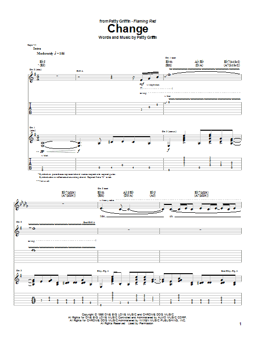 Patty Griffin Change sheet music notes and chords arranged for Guitar Tab