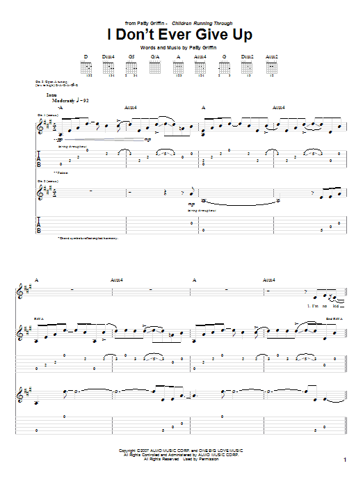Patty Griffin I Don't Ever Give Up sheet music notes and chords arranged for Guitar Tab