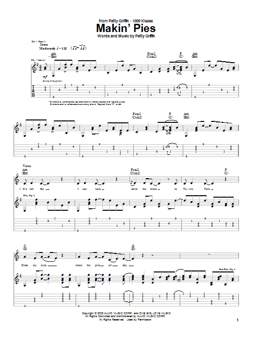 Patty Griffin Makin' Pies sheet music notes and chords arranged for Guitar Tab