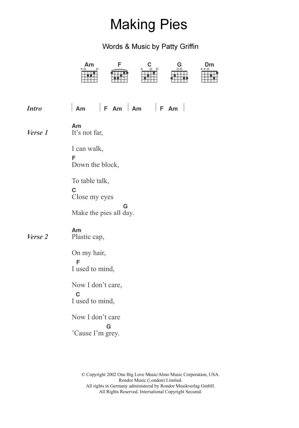 Patty Griffin Making Pies sheet music notes and chords arranged for Guitar Chords/Lyrics