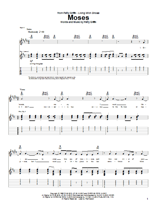 Patty Griffin Moses sheet music notes and chords arranged for Guitar Tab
