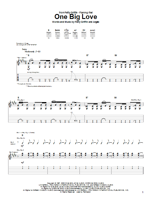 Patty Griffin One Big Love sheet music notes and chords arranged for Guitar Tab